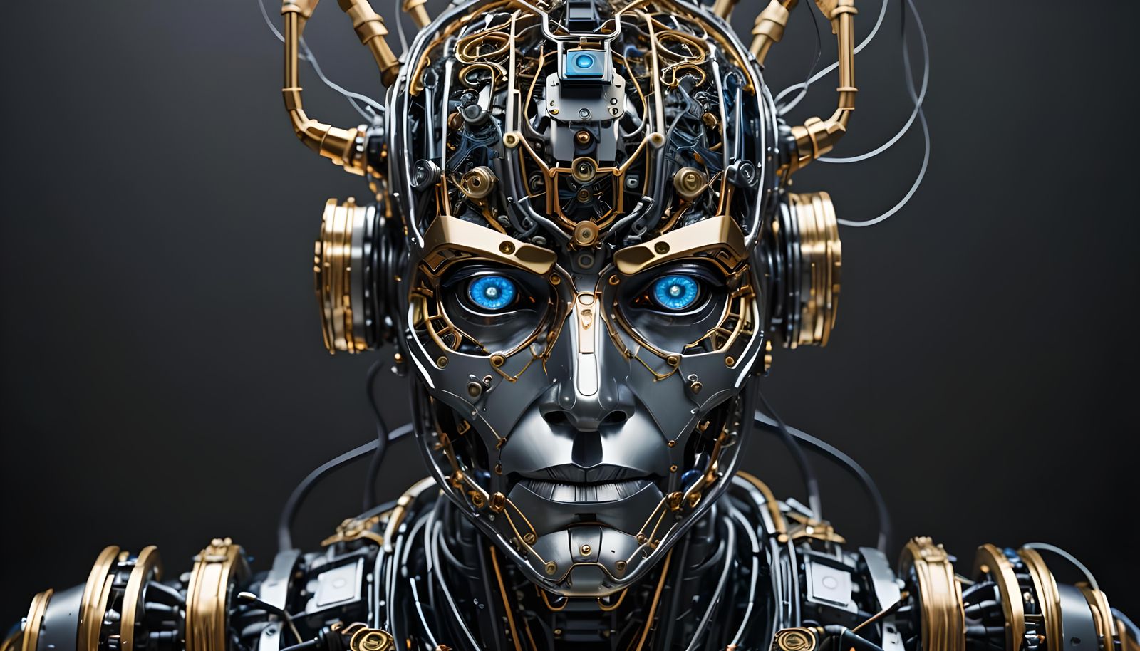Futuristic Robot Portrait with Intricate Circuitry in HDR