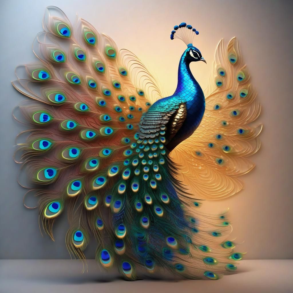 Graceful Peacock in Dragon Art Fractal Style