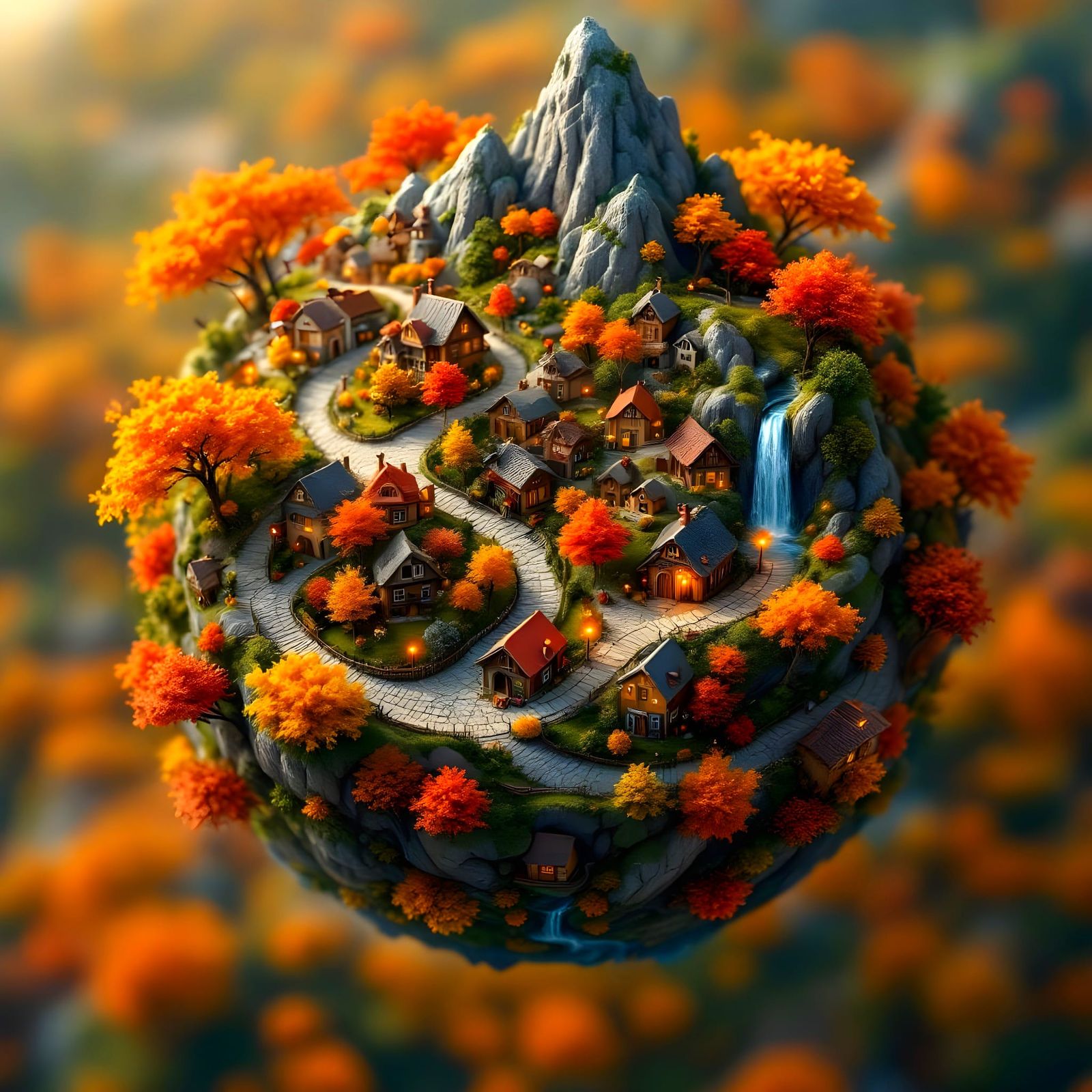 Charming Village on a Tiny Planet in Fantasy Realism
