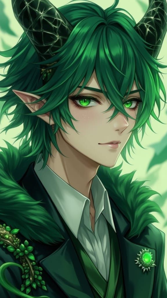 Emerald Haired Demon with Green Eyes