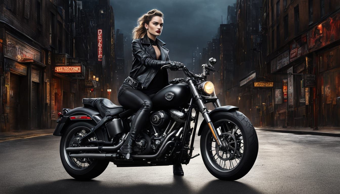 Cyberpunk Rockstar Goddess with Dark Hair and Black Leather