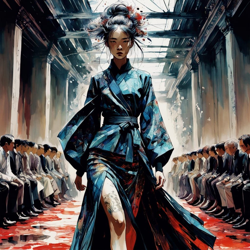 Glamorous Suminagashi Ink Fashion Illustration