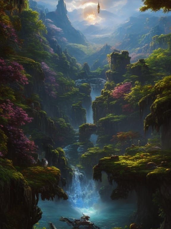 Japanese Cherry Blossom Forest Stream in Oil