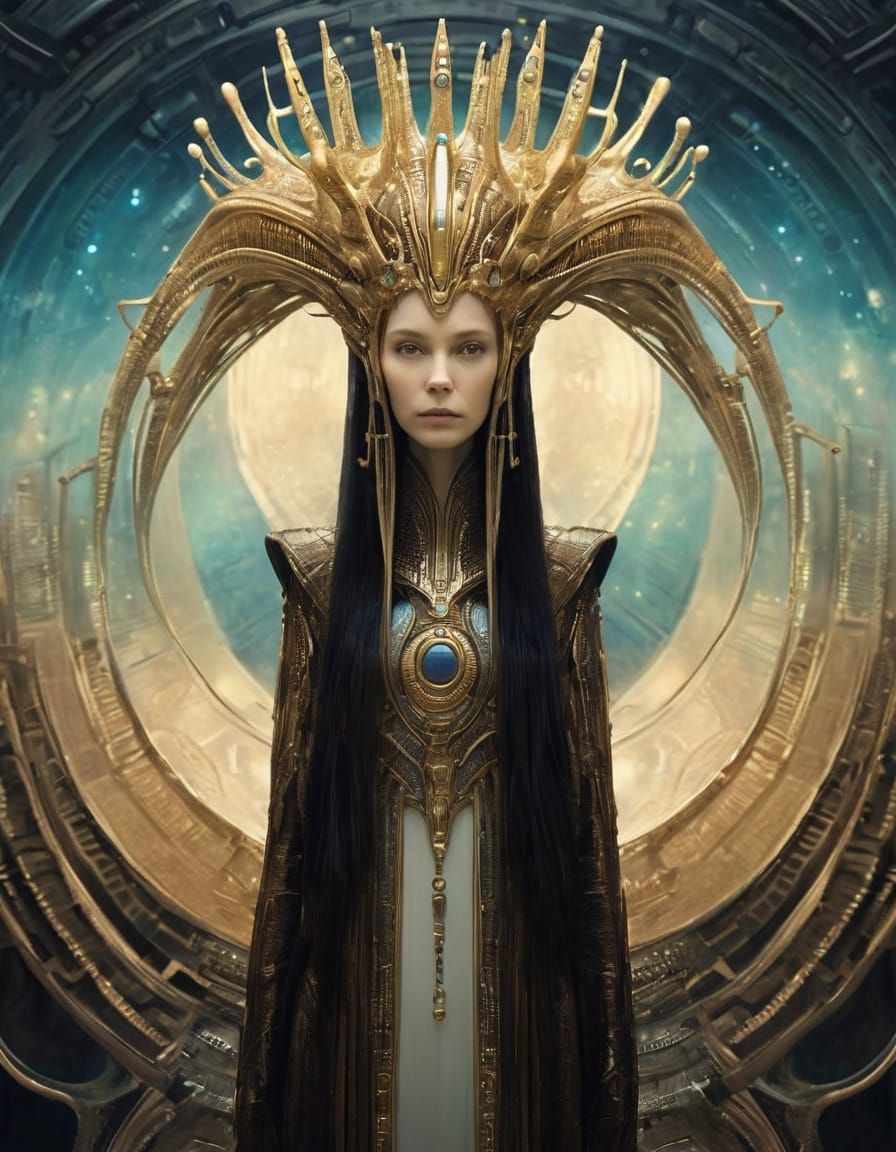 Alien Queen Crowned by H.R. Giger & Gustav Klimt Style
