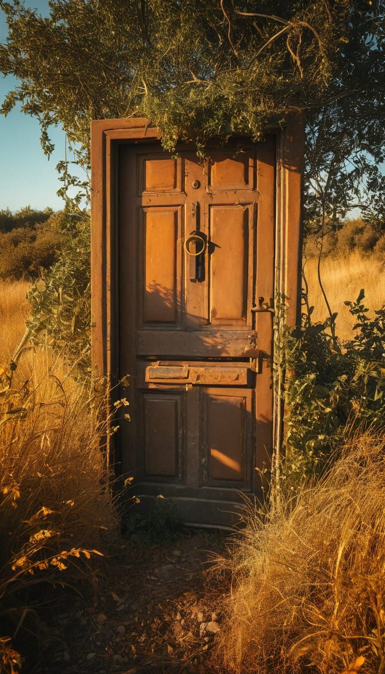 Surreal Door in Field: Salvador Dali Style