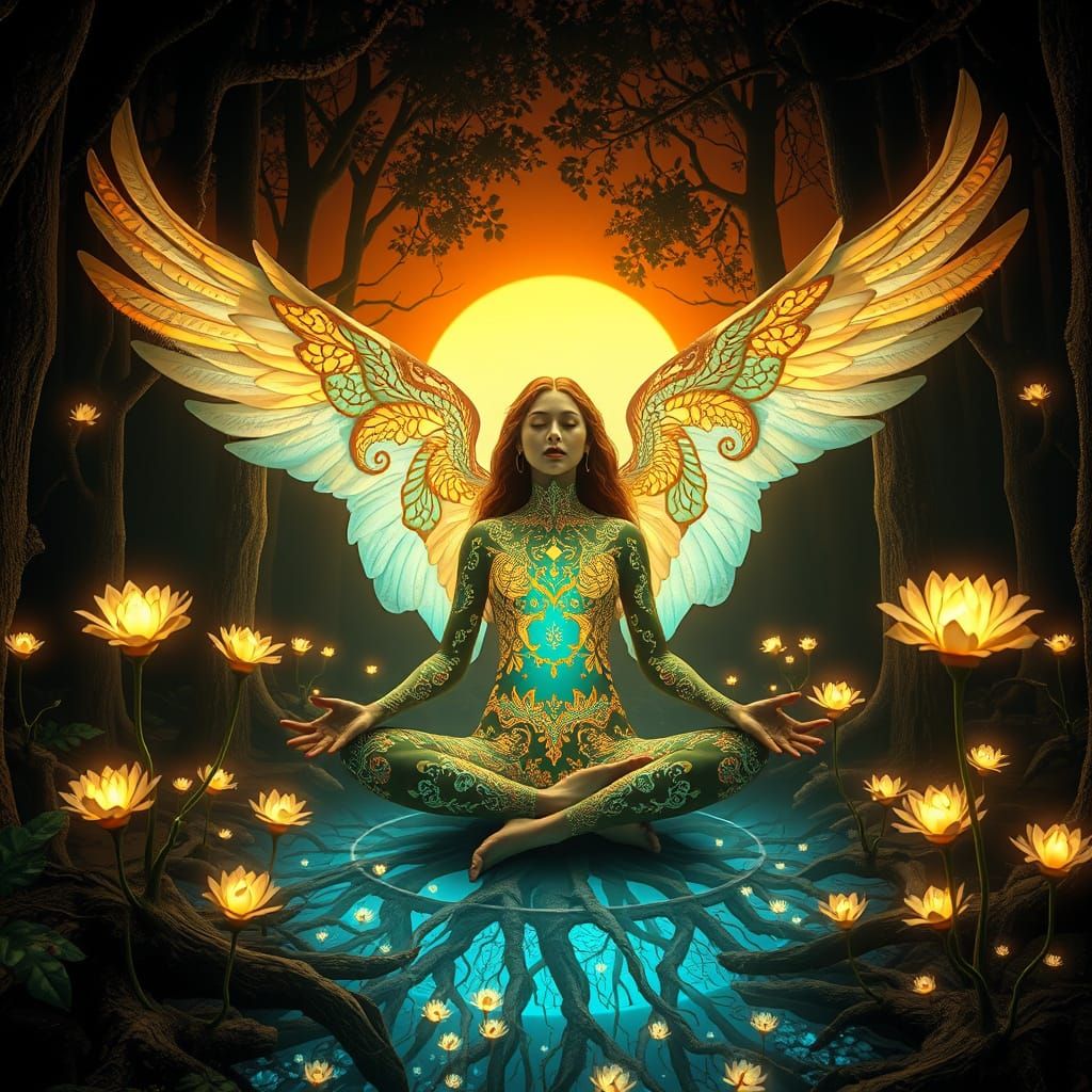 Women Rise from the Earth with Swan Wings and Botanicals in ...