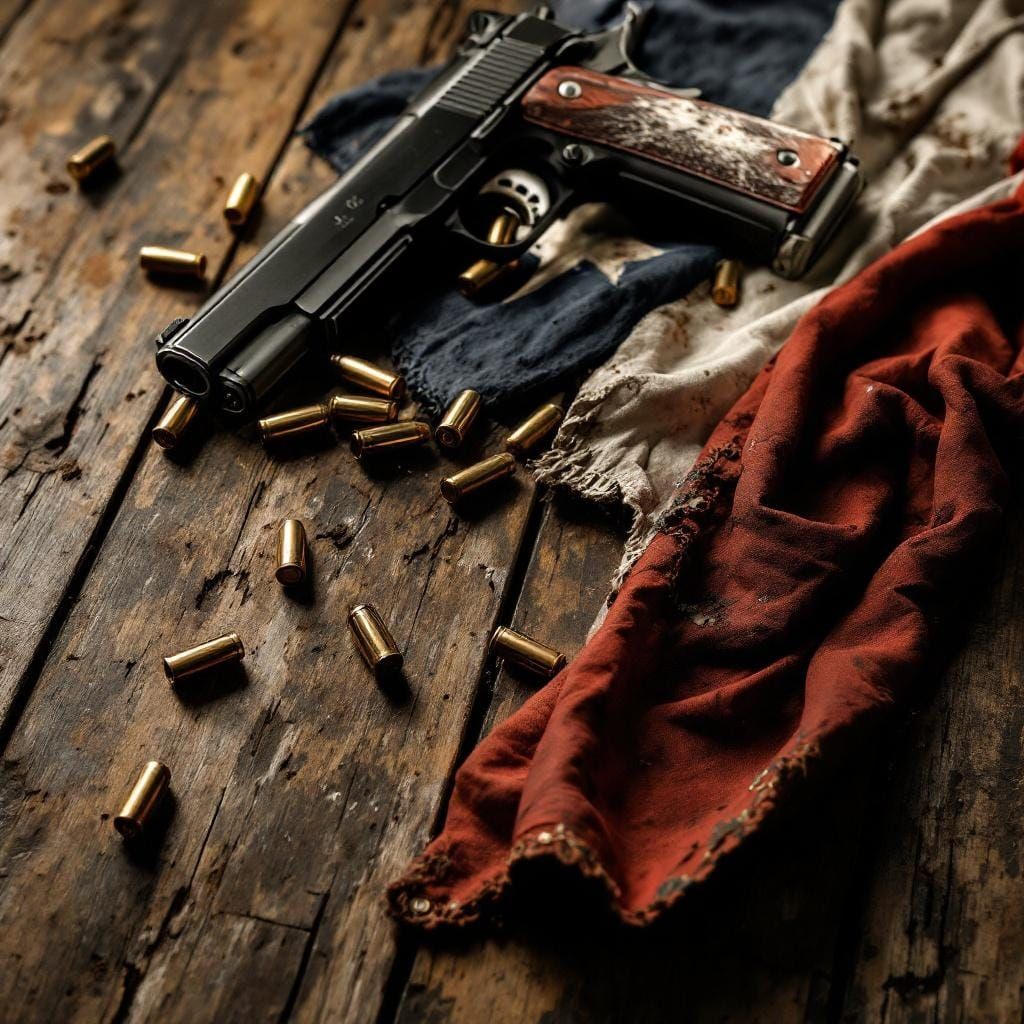 Texas Flag, Pistol, and Bullets in Gritty Realism