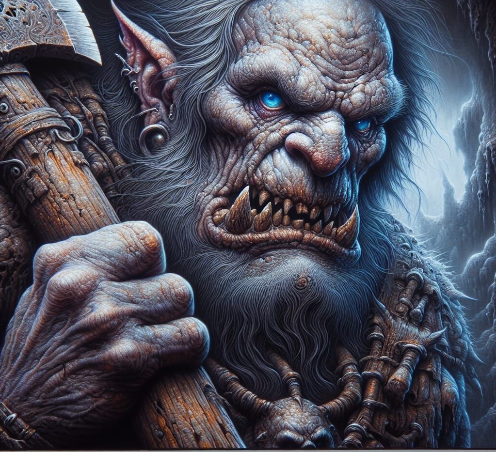 Grim Underworld Troll with Axe: Dark Fantasy Art