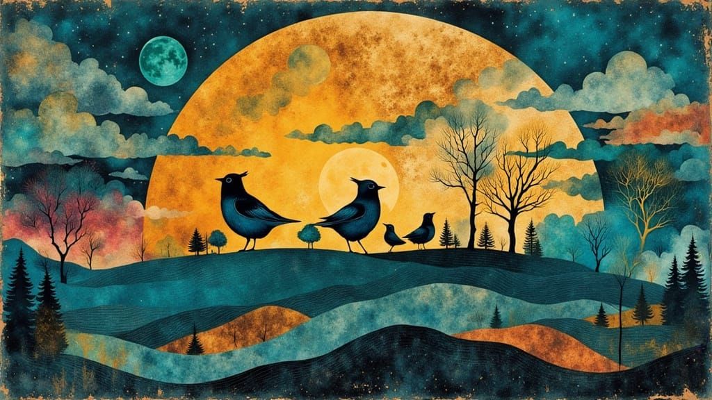 Surreal Autumn Harvest Moon Landscape Collage