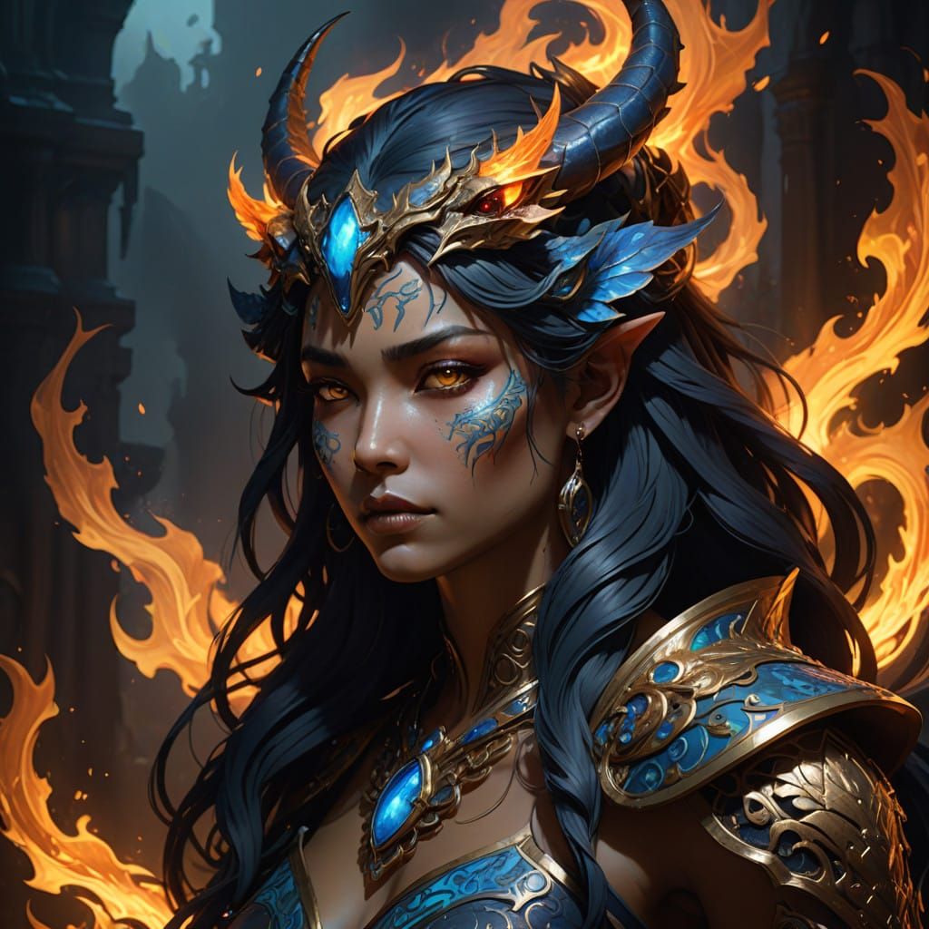 Dark Fantasy Shadowfire Naga Portrait in Hyper-Realistic Sty...