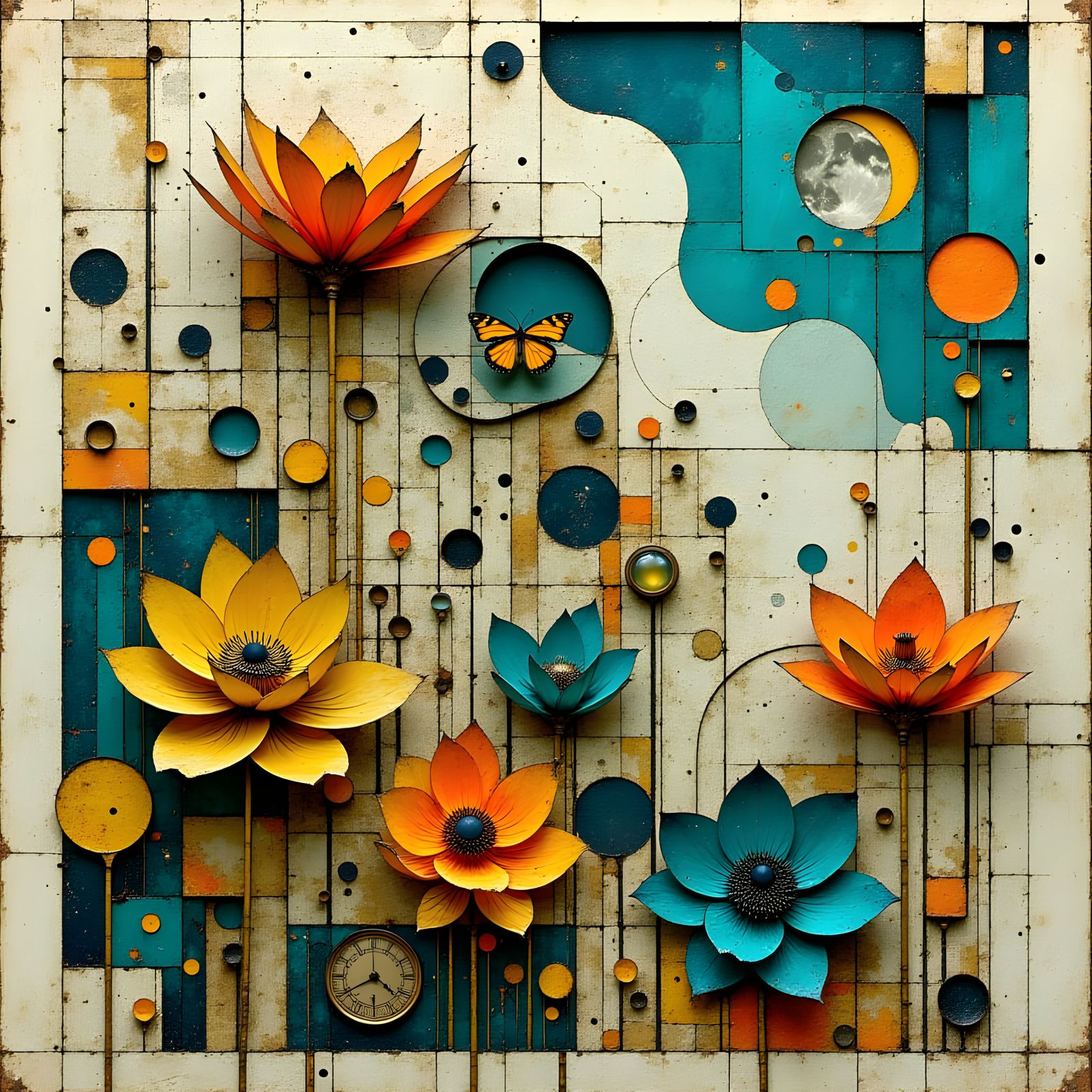 Biomechanical Flowers with Lights and Brass Details