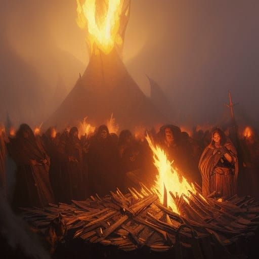 Viking Funeral Pyre in Dark Fantasy Style
