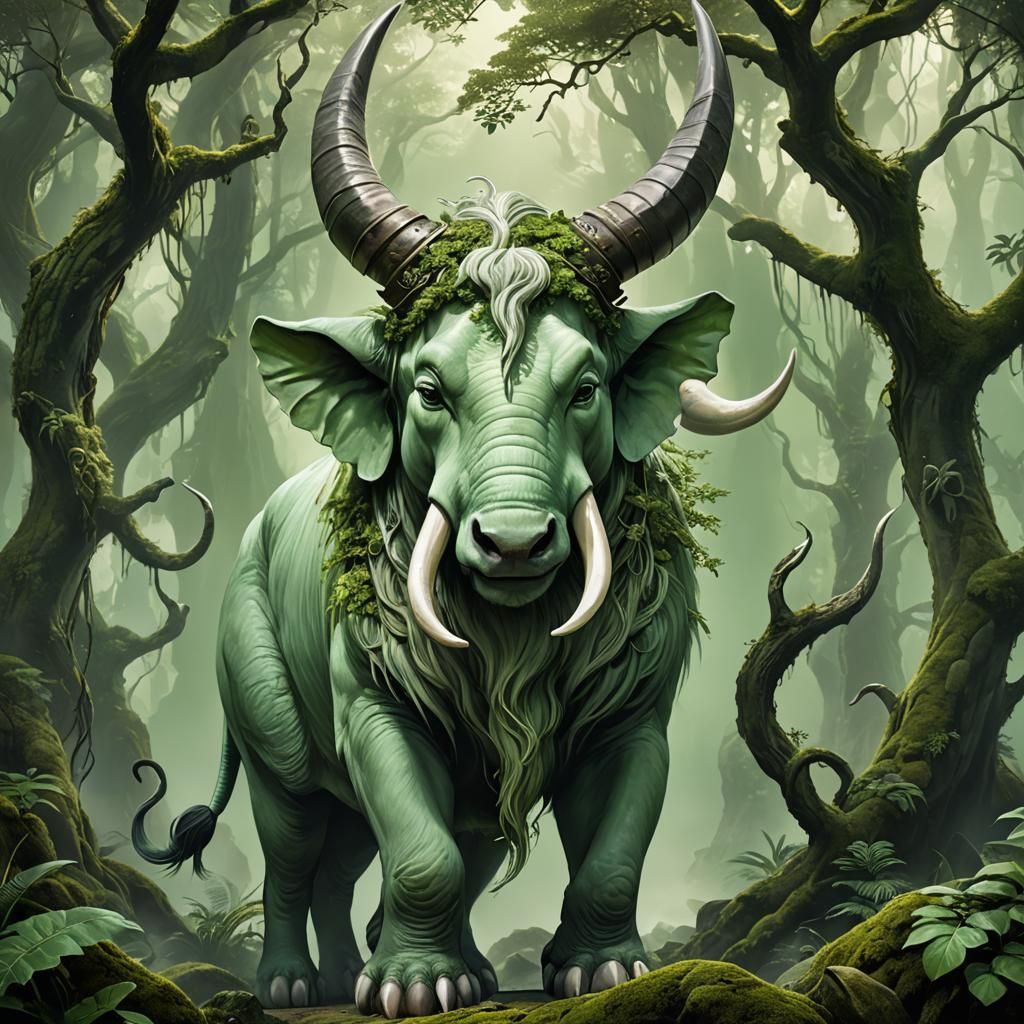 Mossy Green Creature in Detailed Matte Painting