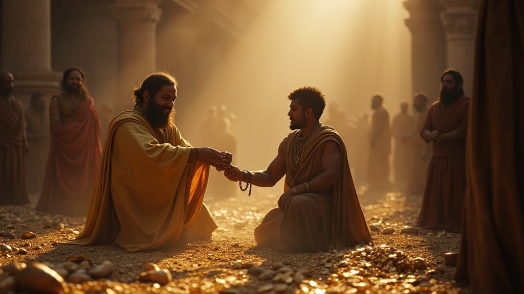 Cinematic Scene of Power Illusion in Ancient Marketplace