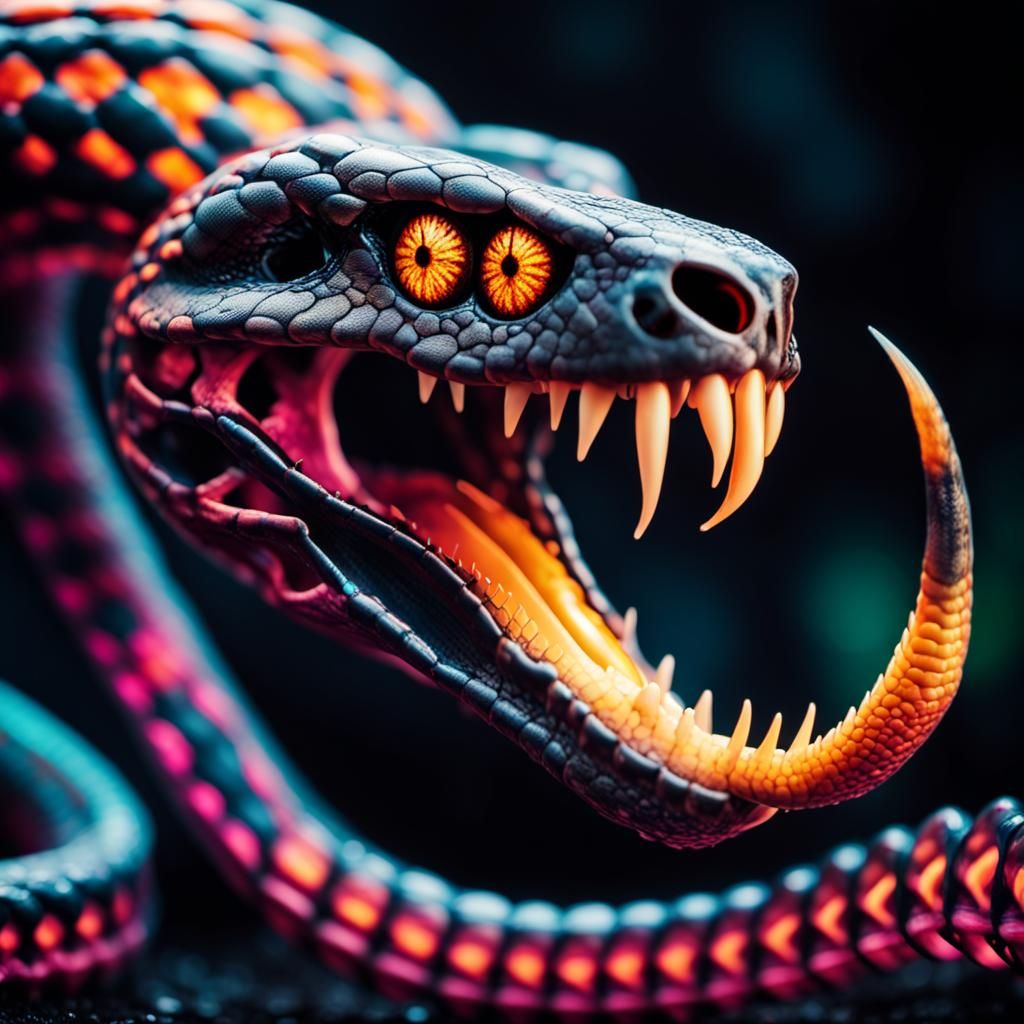 Macro Photo of a Neon Snake Skeleton