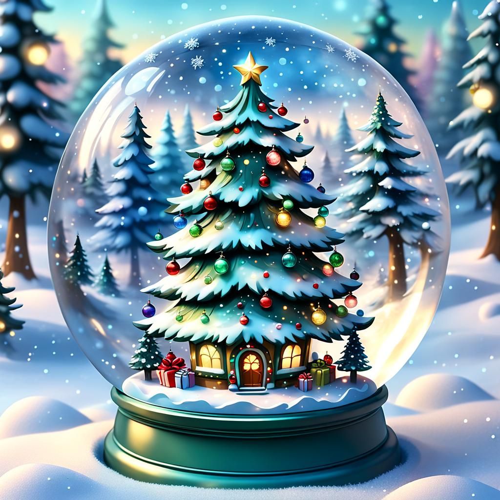 Chibi Christmas Tree in Snow Globe