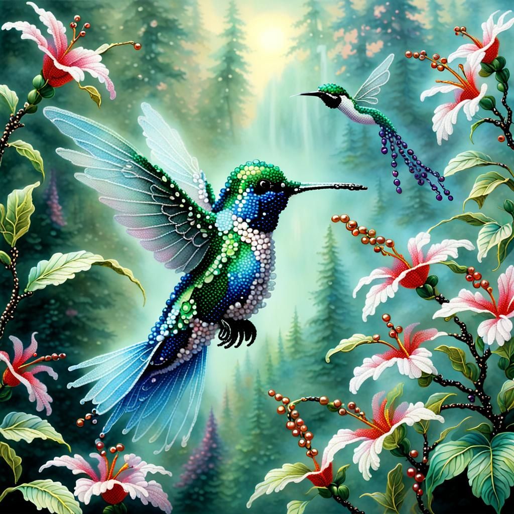 Beaded Hummingbird in Ethereal Fantasy Style