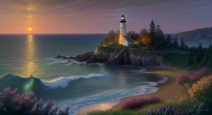 Seashell Lighthouse Sculpture in Impressionist Style