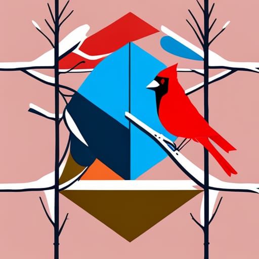 Blue Jay and Cardinal in Charley Harper Style