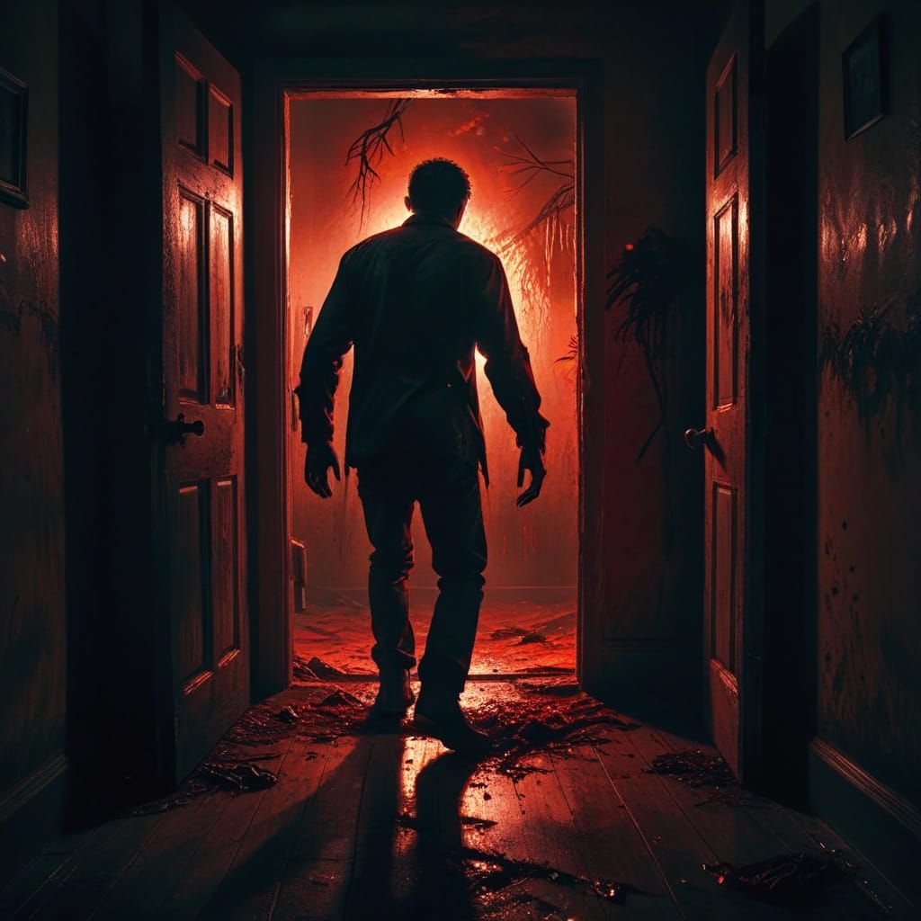 Eerie Horror Art: Zombie Crawl in Dark Oil Painting