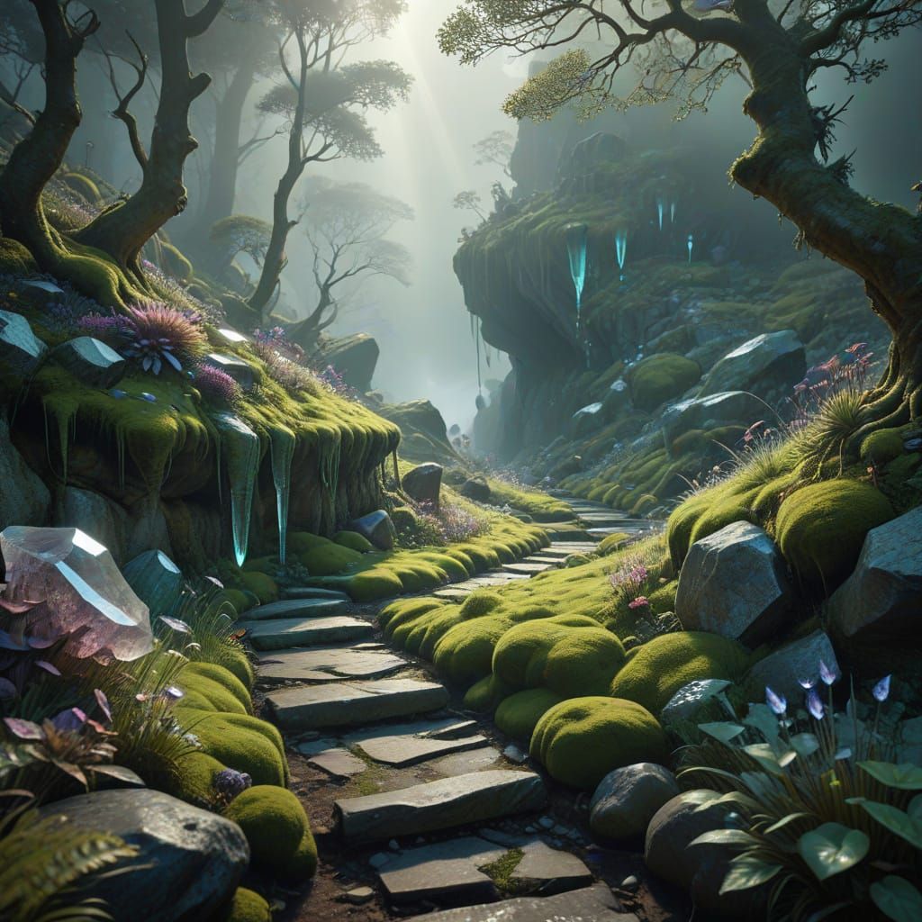 Mystical Pathway in Hyperrealistic Fantasy Art