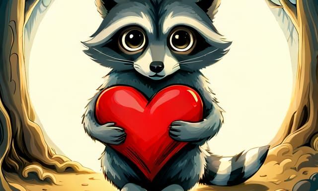 Raccoon with Golden Heart: Golden Age Illustration