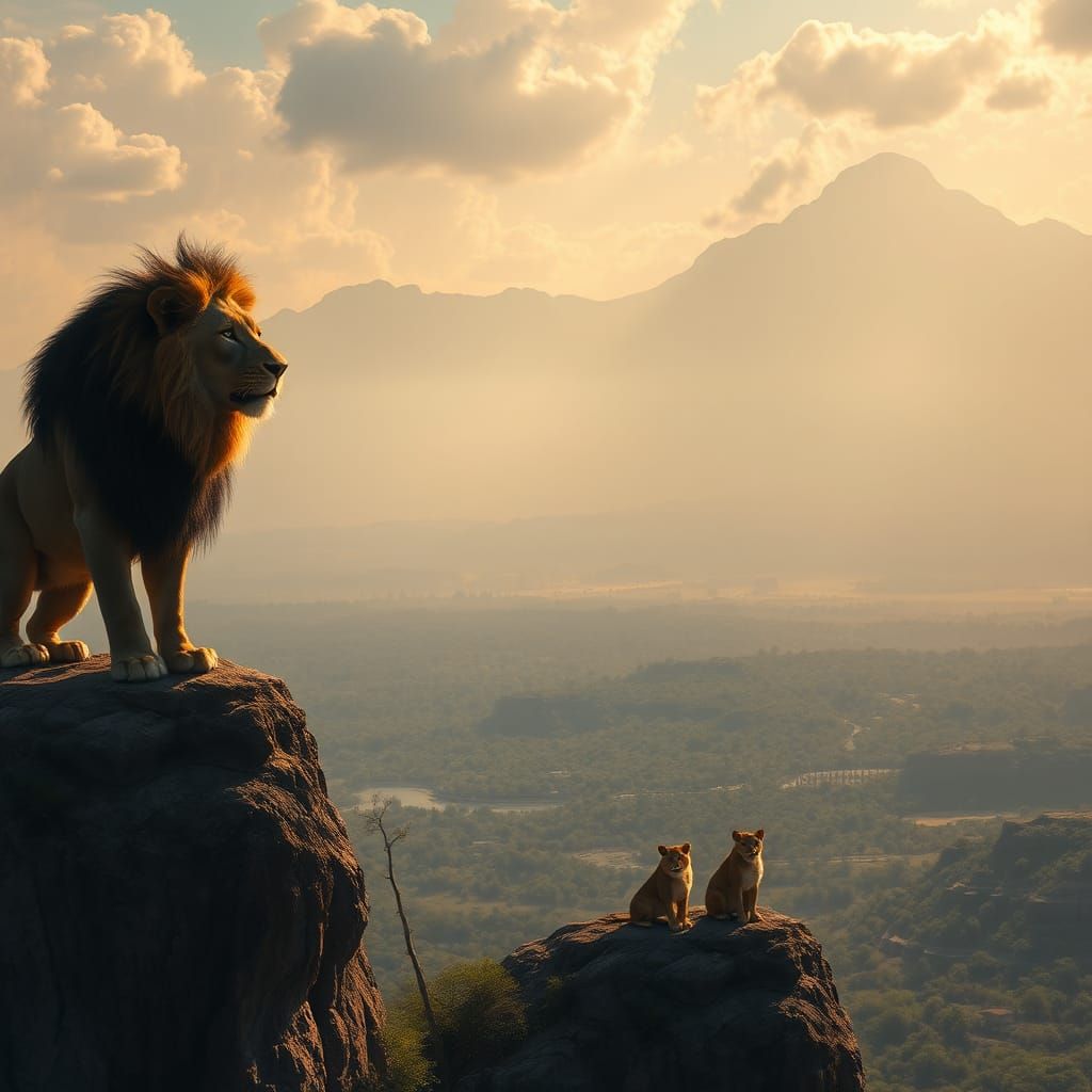 Majestic Lion Overlooking Safari in Digital Matte Painting