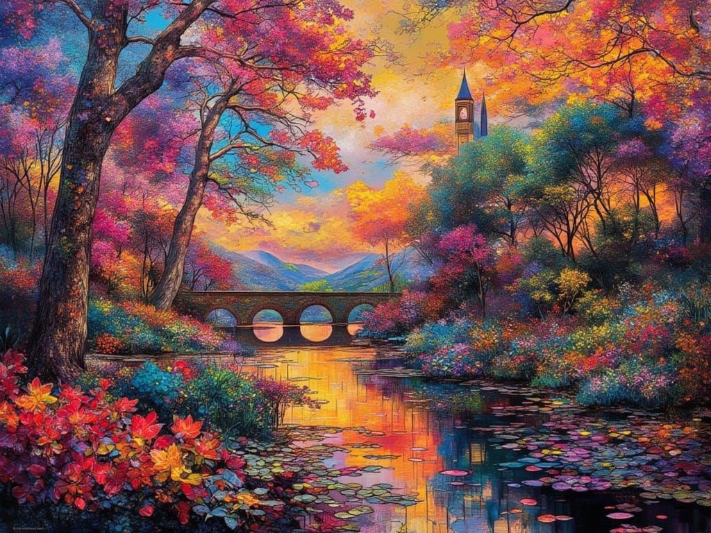 Surreal Jewel-Toned Landscape Inspired by Tiffany and Cezann...