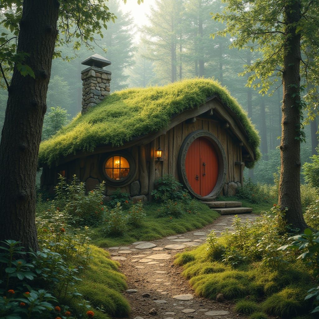 Fantasy Hobbit House in Forest Setting
