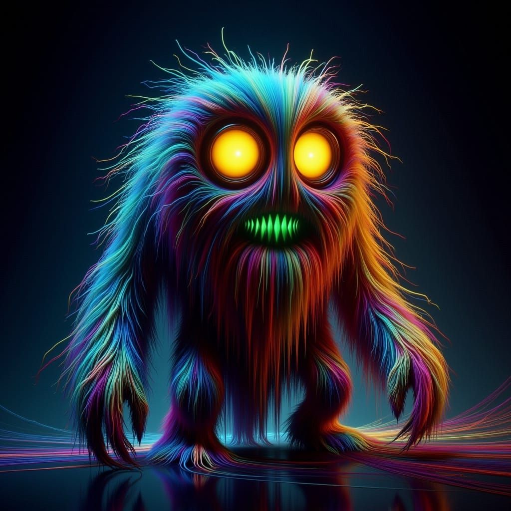 High-Contrast Abstract Creature with Neon Smile