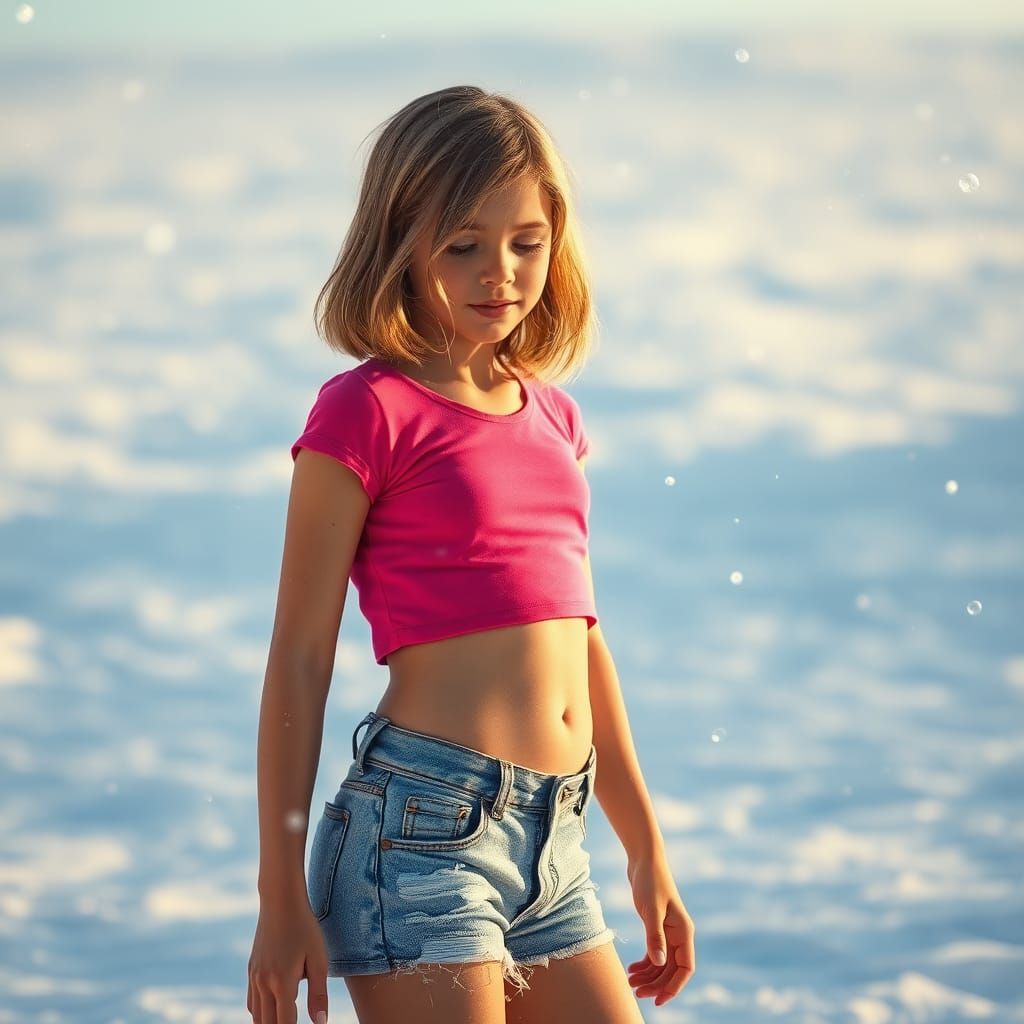 Girl in Snow Landscape, Matte Painting Style