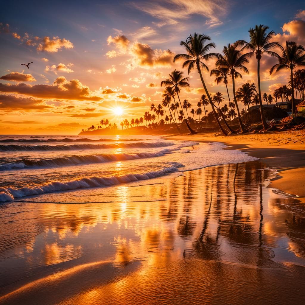 Golden Sunset Beach Scene as Matte Painting