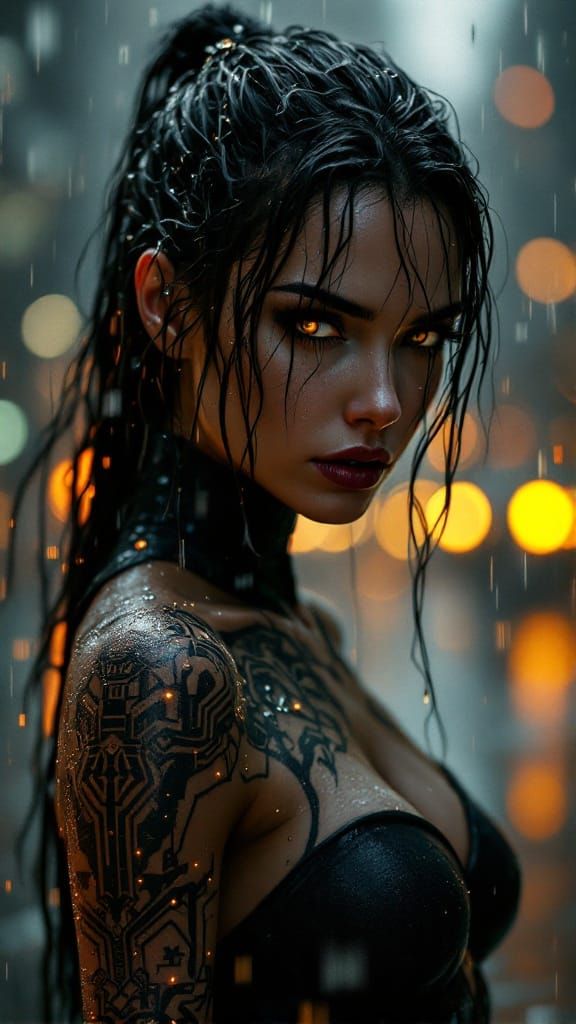 Cyberpunk Warrior in Shimmering Black Armor