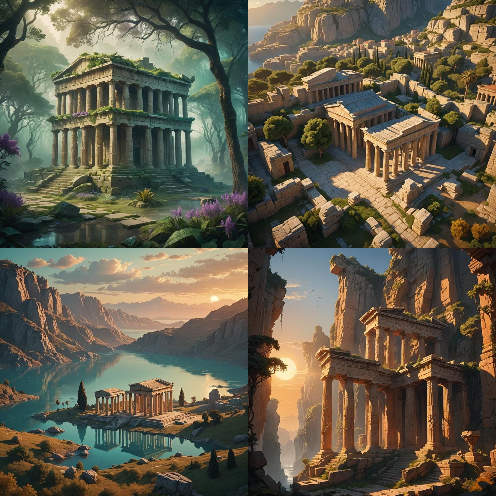 Detailed Ancient Greek Temple in Matte Painting Style