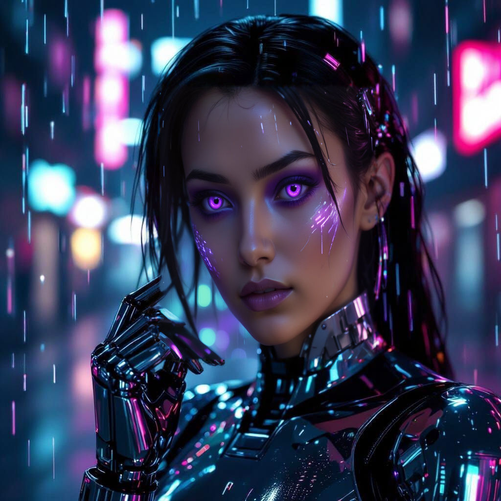 Futuristic AI Avatar in Cyberpunk Style