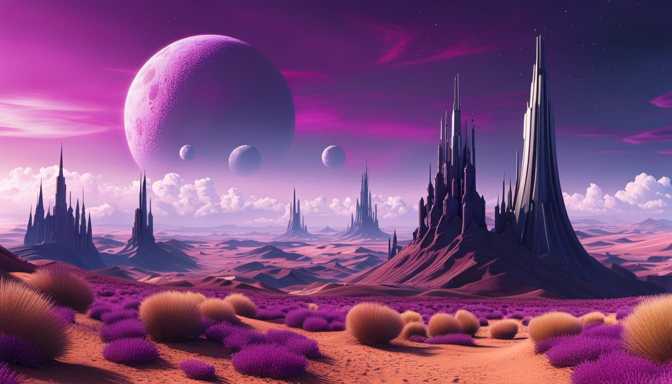 Picturesque Alien Landscape with Purple Sky
