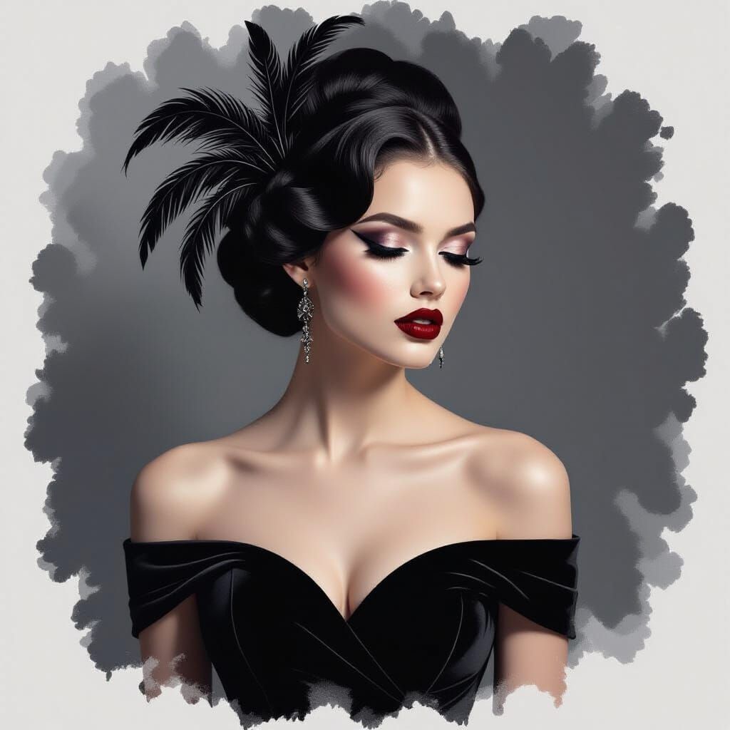 A dramatic fashion portrait in black and white with selectiv...