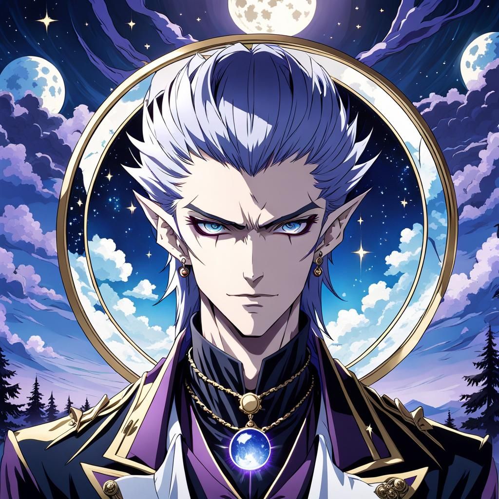 Anime Vampire Under Starry Sky With Full Moon