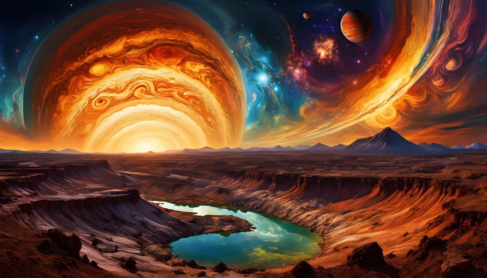 Giant Cosmic Fountain Against Jupiter, Expressionist Photo