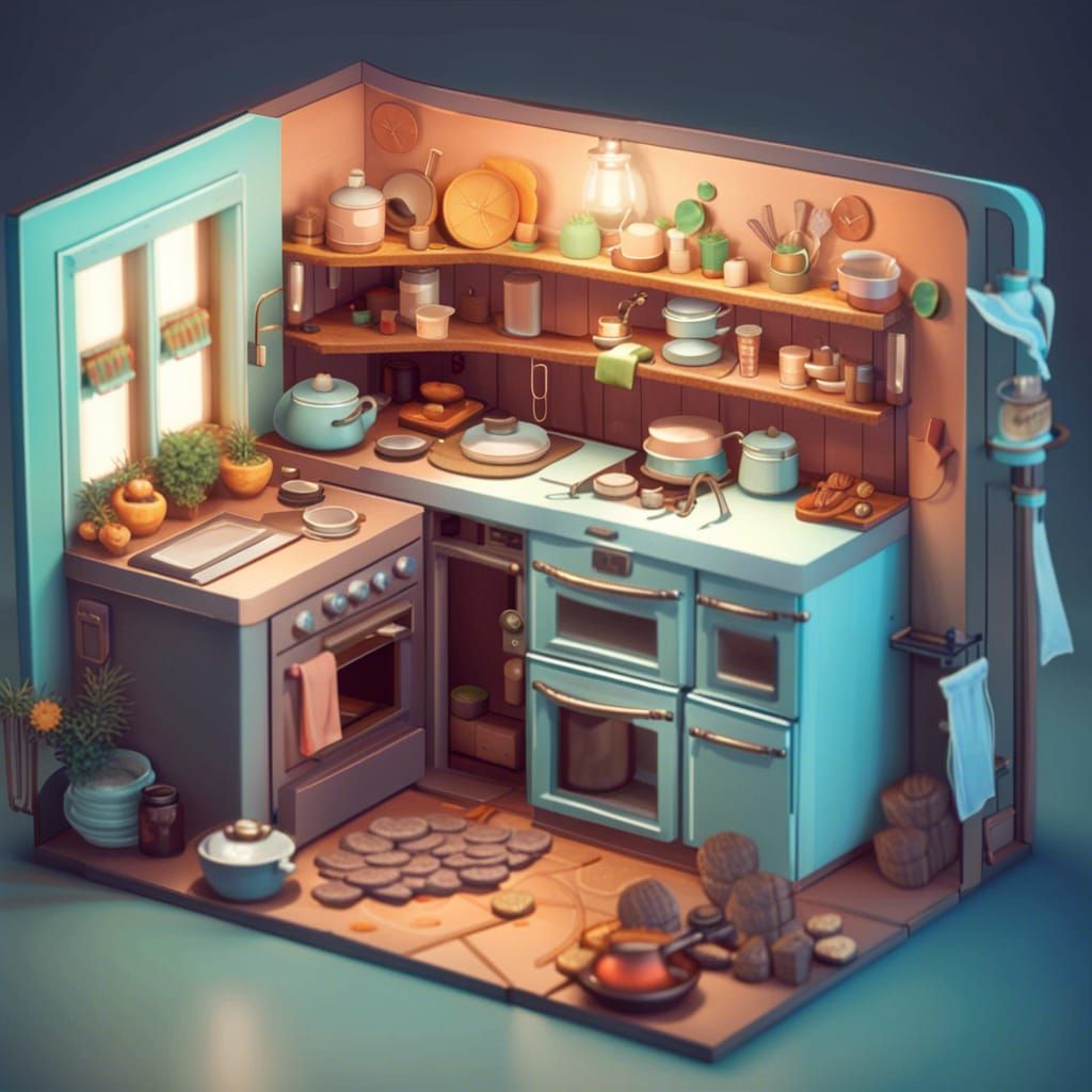 Isometric Kitchen in a Box, Borderlands Game Style