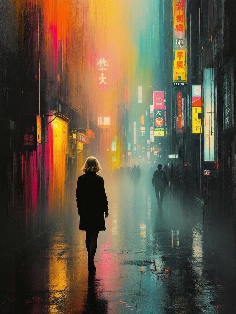 Neon Noir Pin-Up in Hong Kong, Atmospheric Painting