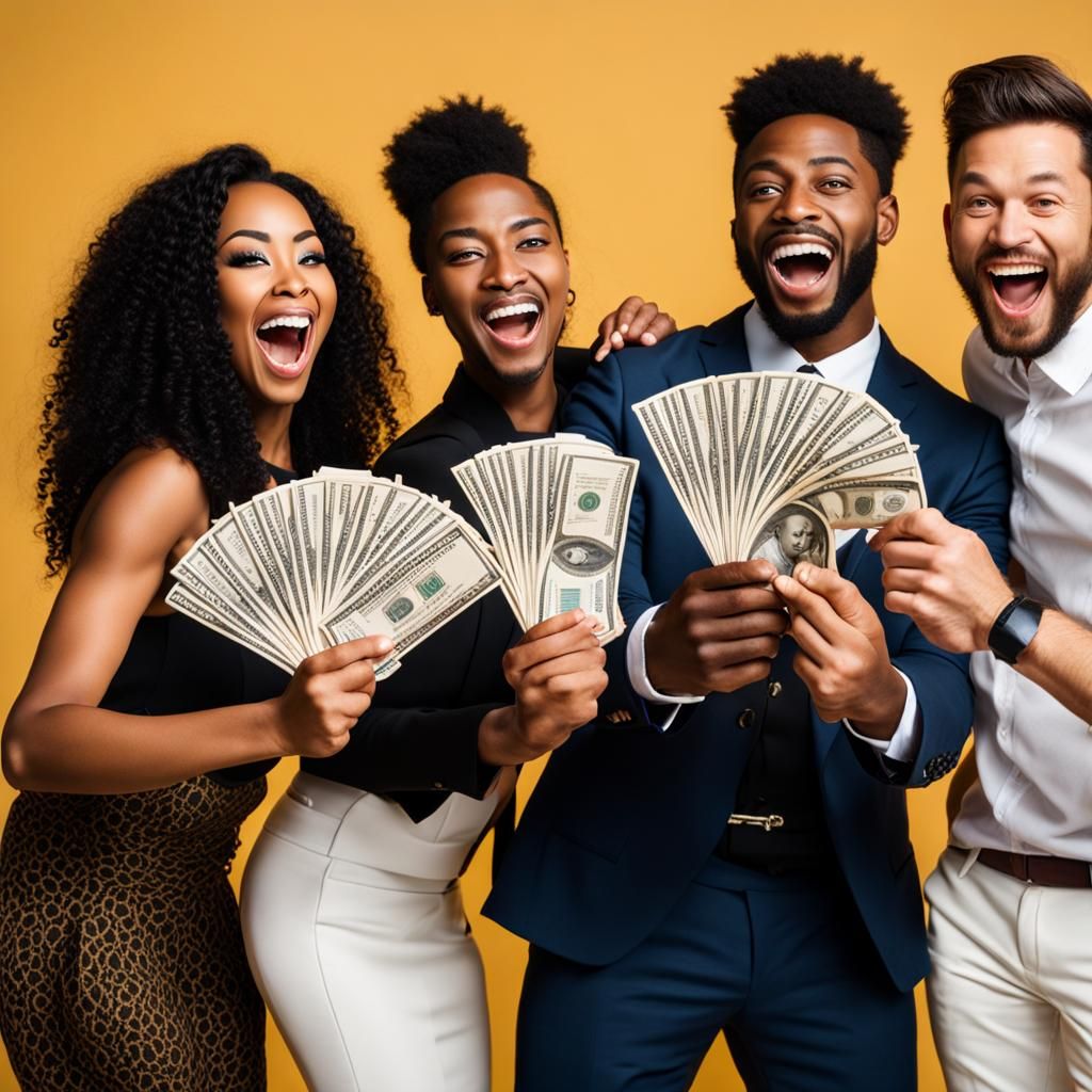 Affiliate marketers holding wads of cash commission