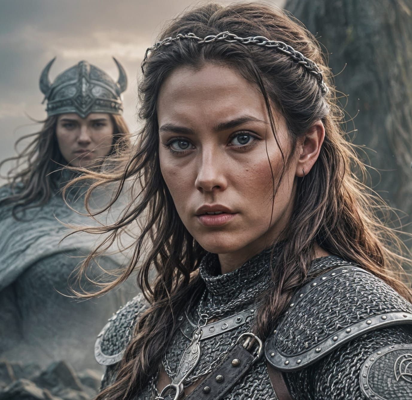 Viking Sword Maiden in Chain Mail Armor