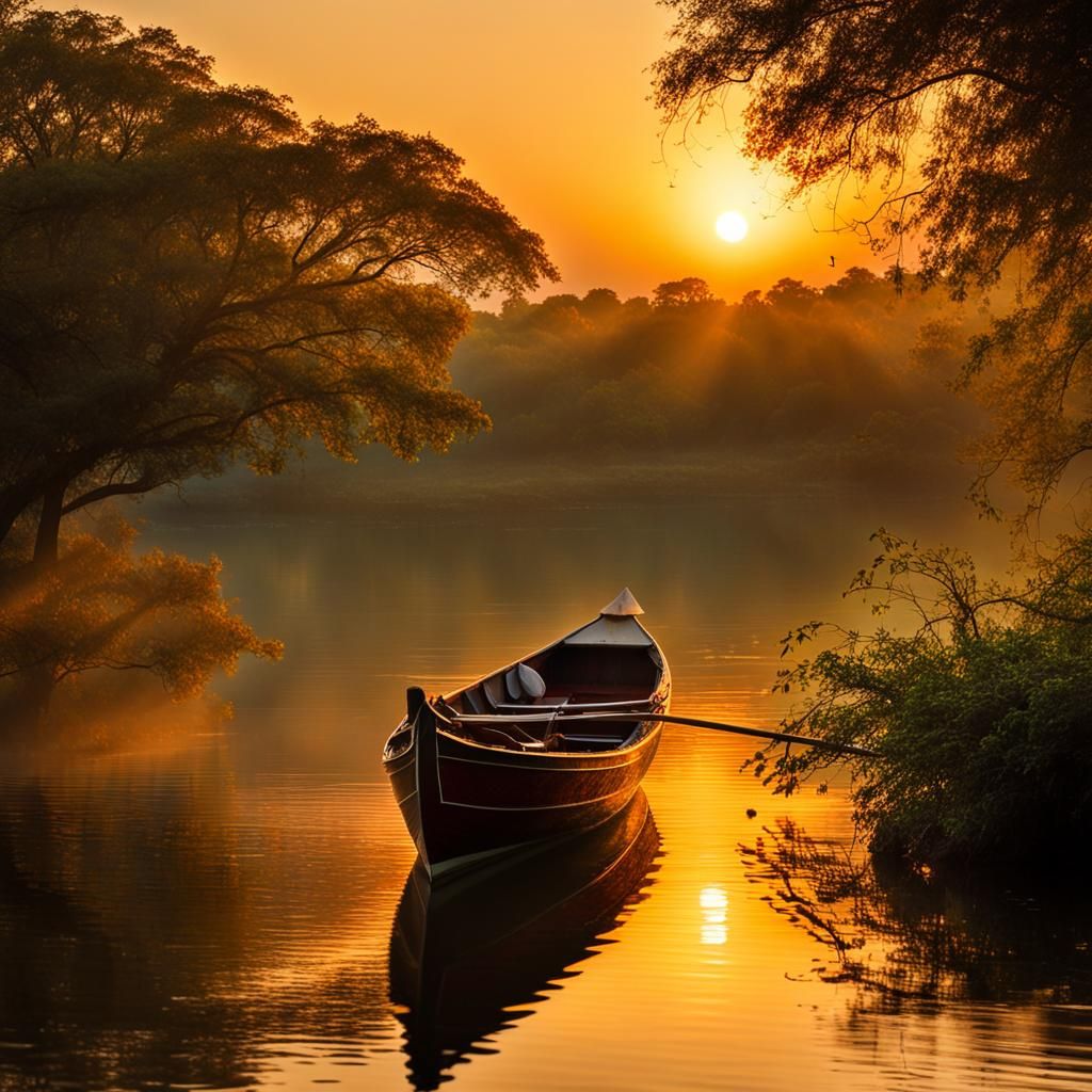 Sunset Lake Scene in Anime Style