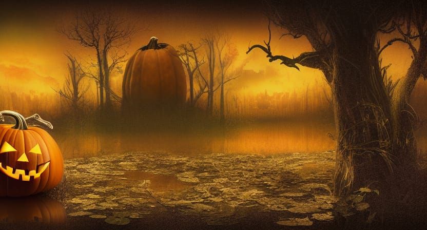 Halloween Pumpkin in Lost Swamp: Matte Painting