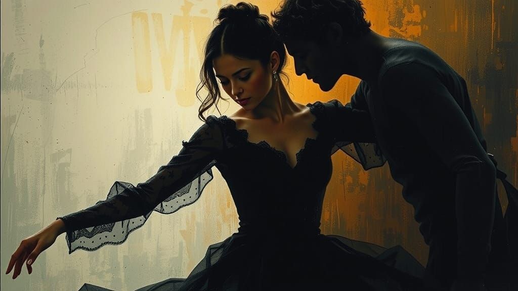 Melancholic Woman Dancing in Shadowy Scene