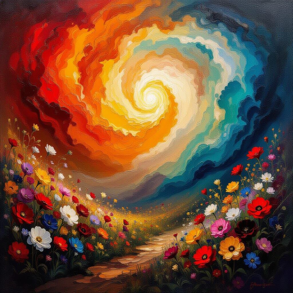 Hell and Heaven Collide in Surreal Floral Landscape Painting