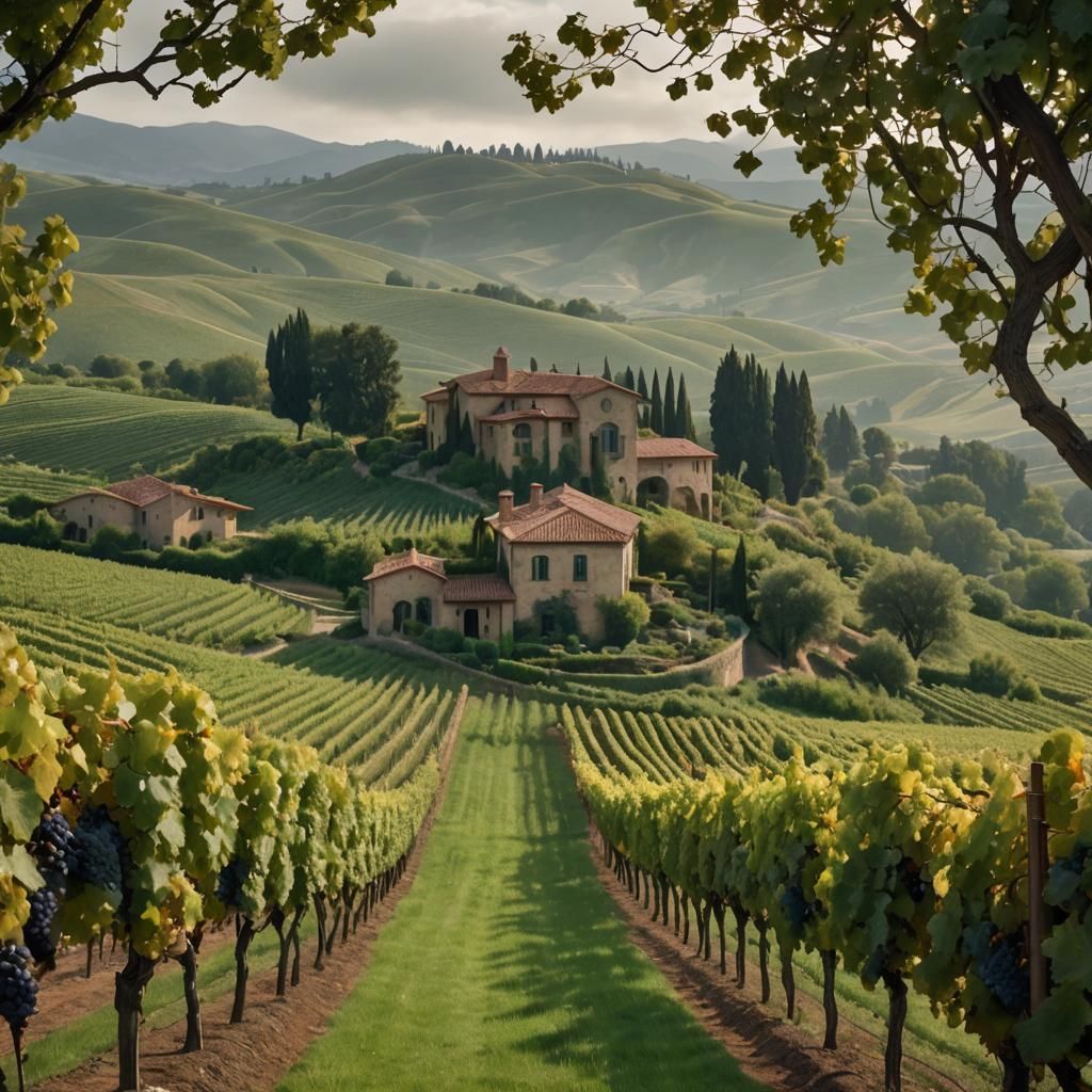 Picturesque Vineyard in Art Nouveau Style