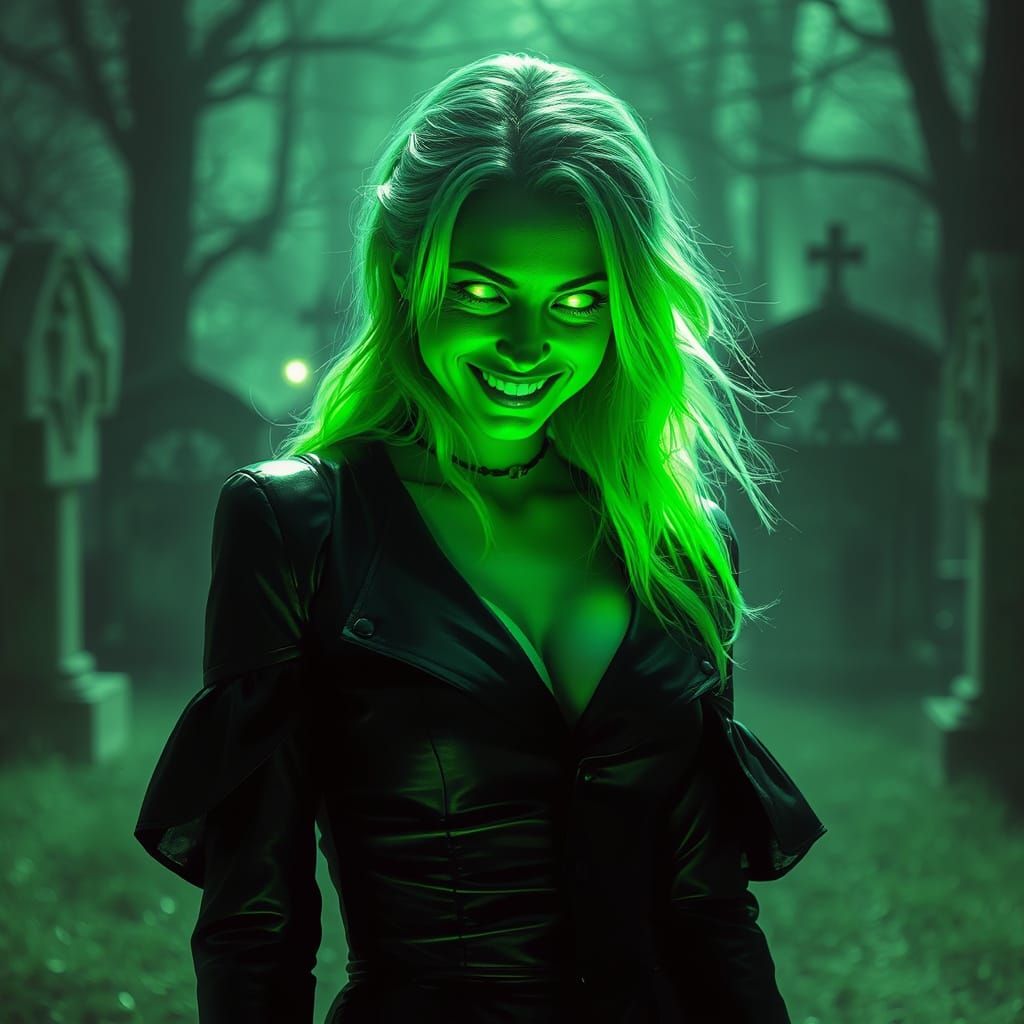Surreal Goddess Emerges from Cemetery Glow