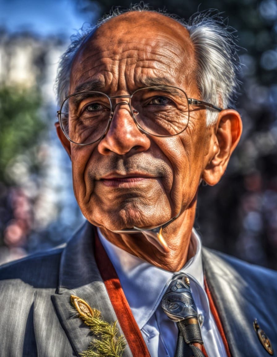 A portrait of a dignified 80-year-old man from Washington, DC